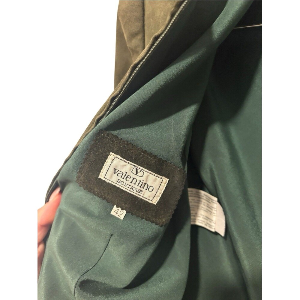 Valentino Boutique Vintage Olive Green Suede Jacket IT Sz 42 Authenticated - Picture 9 of 12